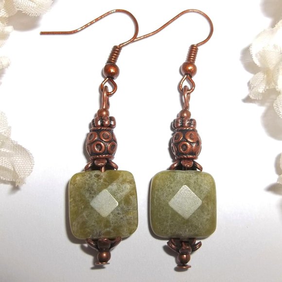 wvluckygirl Jewelry - Boho Dangle Earring Set Green Red Copper Rustic Jewelry Gift Idea For Her 6724